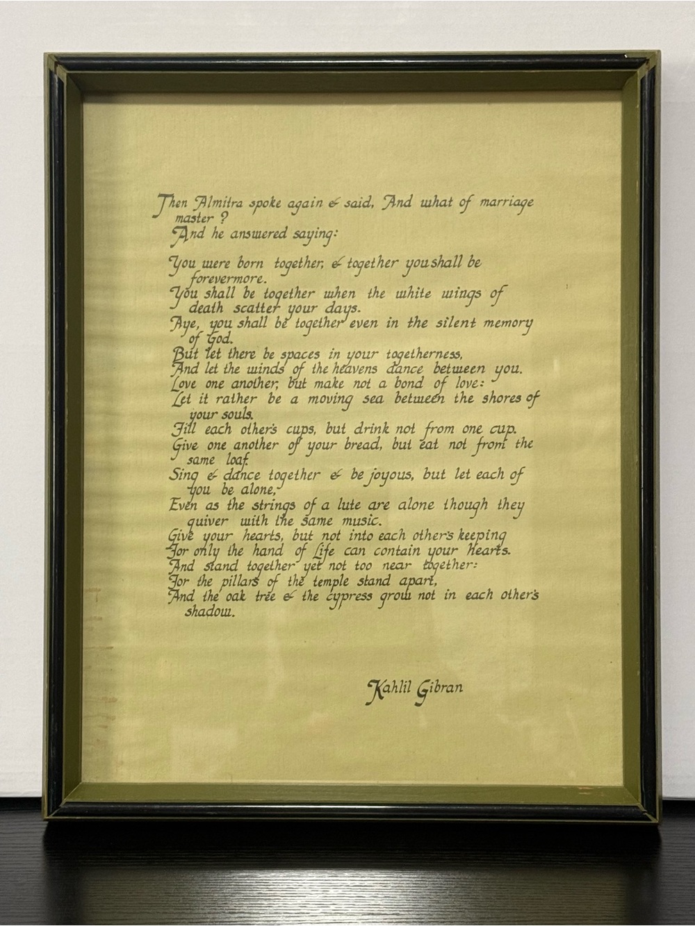 Kahlil Gibran Framed Poem Art Print - Cream Background with Black Frame